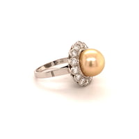 Golden South Sea Cultured Pearl and Diamond 14 Karat White Gold Ring