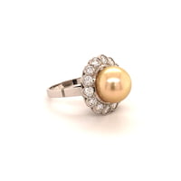 Golden South Sea Cultured Pearl and Diamond 14 Karat White Gold Ring