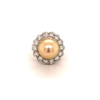 Golden South Sea Cultured Pearl and Diamond 14 Karat White Gold Ring