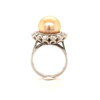 Golden South Sea Cultured Pearl and Diamond 14 Karat White Gold Ring