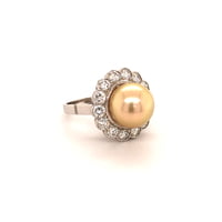 Golden South Sea Cultured Pearl and Diamond 14 Karat White Gold Ring