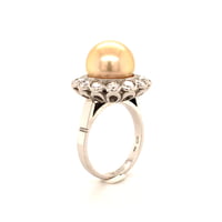 Golden South Sea Cultured Pearl and Diamond 14 Karat White Gold Ring