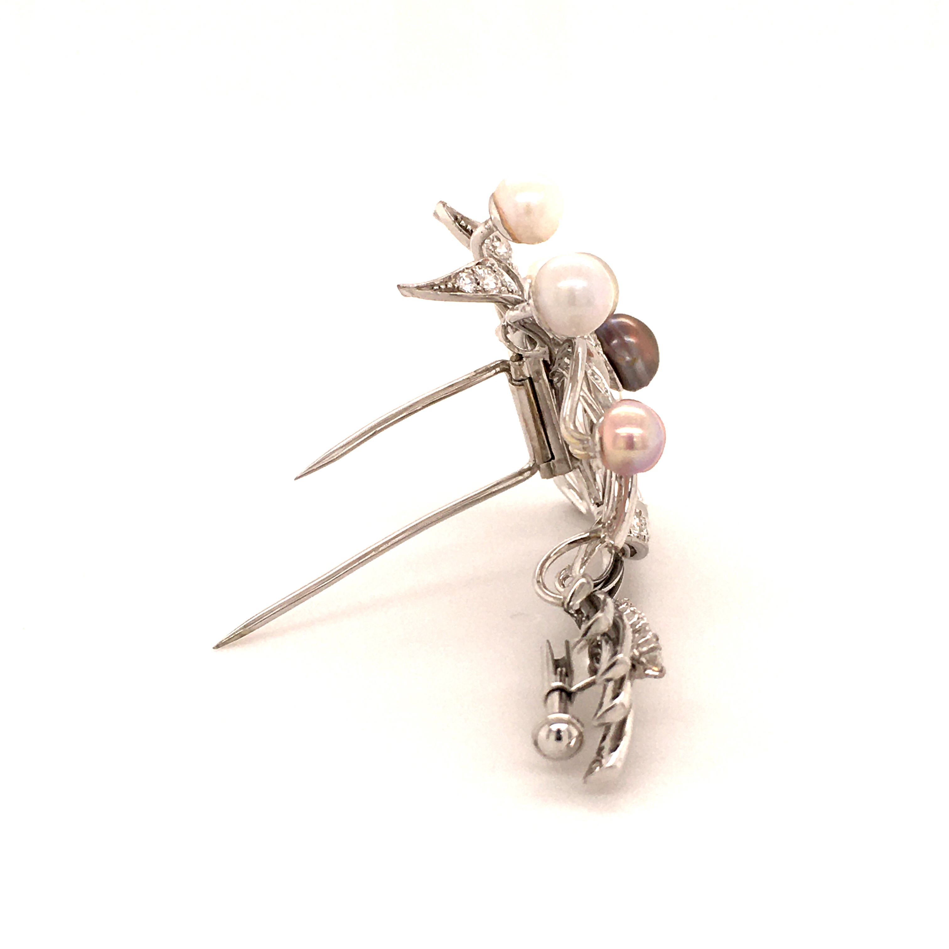 Gubelin Natural Pearls and Diamonds Brooch in 18 Karat White Gold