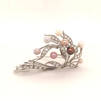 Gubelin Natural Pearls and Diamonds Brooch in 18 Karat White Gold
