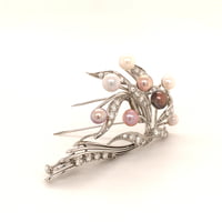 Gubelin Natural Pearls and Diamonds Brooch in 18 Karat White Gold