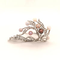 Gubelin Natural Pearls and Diamonds Brooch in 18 Karat White Gold