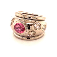 Pink Sapphire and Fancy Color Diamond Ring in 18 Karat White Gold