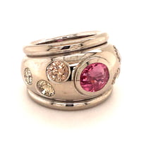 Pink Sapphire and Fancy Color Diamond Ring in 18 Karat White Gold