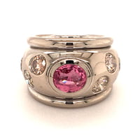 Pink Sapphire and Fancy Color Diamond Ring in 18 Karat White Gold