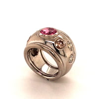 Pink Sapphire and Fancy Color Diamond Ring in 18 Karat White Gold