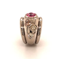 Pink Sapphire and Fancy Color Diamond Ring in 18 Karat White Gold