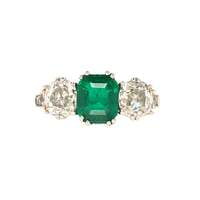 Antique Platinum Emerald Diamond Ring