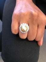 Golden South Sea Cultured Pearl and Diamond 14 Karat White Gold Ring Golden South Sea Cultured Pearl and Diamond 14 Karat White Gold Ring