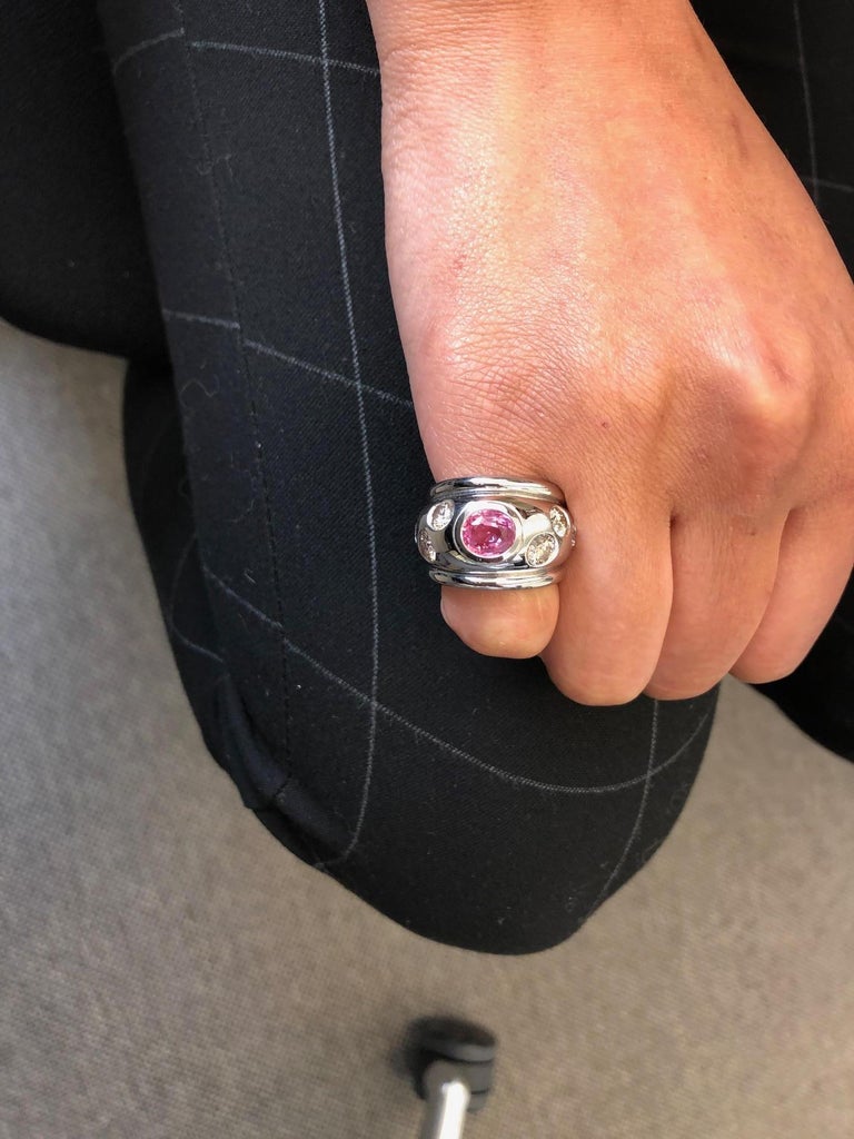 Pink Sapphire and Fancy Color Diamond Ring in 18 Karat White Gold Pink Sapphire and Fancy Color Diamond Ring in 18 Karat White Gold