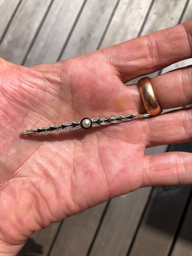 Victorian Natural Pearl and Diamond Bar Pin