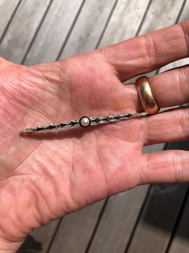 Victorian Natural Pearl and Diamond Bar Pin Victorian Natural Pearl and Diamond Bar Pin