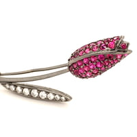 Blackened White Gold Ruby and Diamond Tulip Brooch