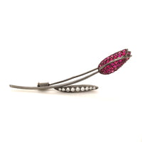 Blackened White Gold Ruby and Diamond Tulip Brooch