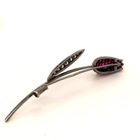 Blackened White Gold Ruby and Diamond Tulip Brooch