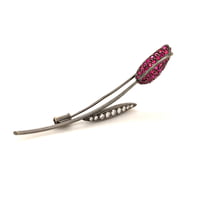 Blackened White Gold Ruby and Diamond Tulip Brooch