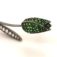 Blackened White Gold Tsavorite and Diamond Tulip Brooch