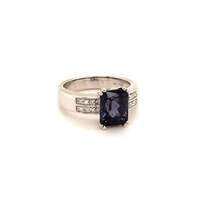 Bluish-Violet Colored Spinel and Diamond Ring in 18 Karat Gold