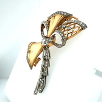 Retro Diamond Bow Brooch in 18 Karat Rose Gold and Platinum 950