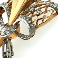 Retro Diamond Bow Brooch in 18 Karat Rose Gold and Platinum 950