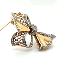 Retro Diamond Bow Brooch in 18 Karat Rose Gold and Platinum 950