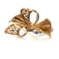 Retro Diamond Bow Brooch in 18 Karat Rose Gold and Platinum 950