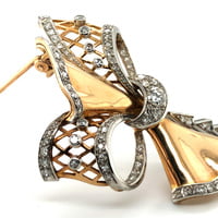 Retro Diamond Bow Brooch in 18 Karat Rose Gold and Platinum 950