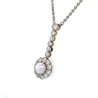 Belle Époque Natural Pearl and Diamond Necklace in Platinum and Gold