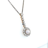 Belle Époque Natural Pearl and Diamond Necklace in Platinum and Gold