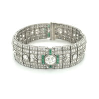 Magnificent Art Deco Diamond and Emerald Bracelet in Platinum by Betteridge
