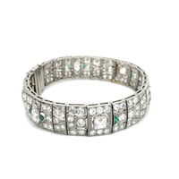 Stunning Diamond and Emerald Art Deco Bracelet in Platinum 950