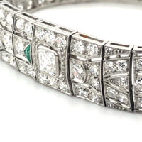 Stunning Diamond and Emerald Art Deco Bracelet in Platinum 950