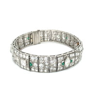 Stunning Diamond and Emerald Art Deco Bracelet in Platinum 950