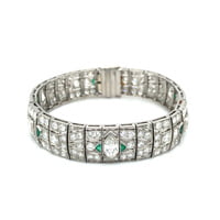 Stunning Diamond and Emerald Art Deco Bracelet in Platinum 950