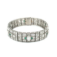 Stunning Diamond and Emerald Art Deco Bracelet in Platinum 950