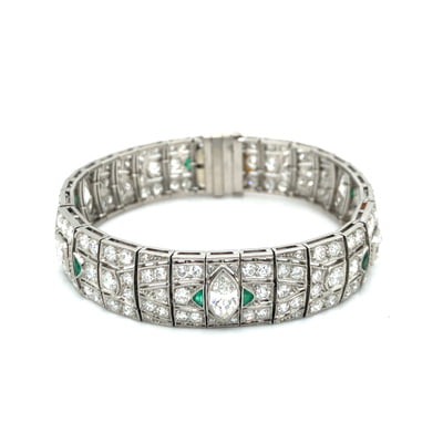 Stunning Diamond and Emerald Art Deco Bracelet in Platinum 950