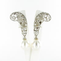 Cultured South Sea Pearls And Diamond Earrings In Platinum Cultured South Sea Pearls And Diamond Earrings In Platinum