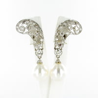 Cultured South Sea Pearls And Diamond Earrings In Platinum