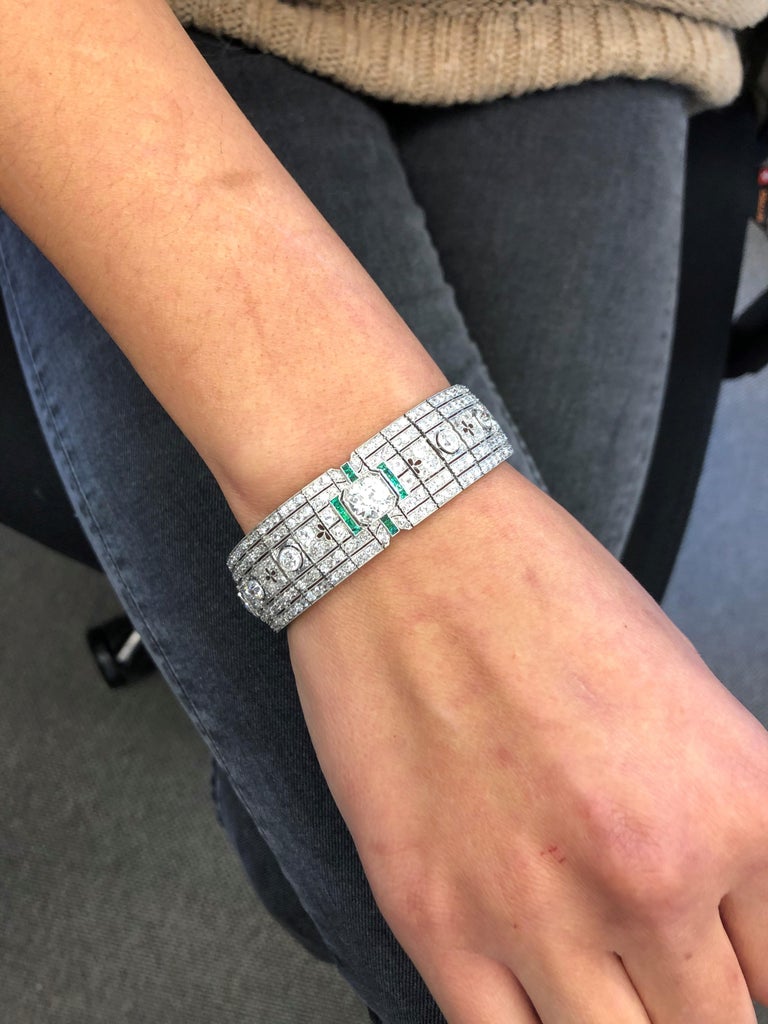 Magnificent Art Deco Diamond and Emerald Bracelet in Platinum by Betteridge Magnificent Art Deco Diamond and Emerald Bracelet in Platinum by Betteridge
