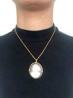 Carved Shell Cameo Pendant with Frame in 18 Karat Yellow Gold