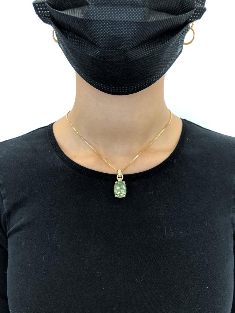 Green Tourmaline and Diamond Necklace in 18 Karat Yellow Gold Green Tourmaline and Diamond Necklace in 18 Karat Yellow Gold